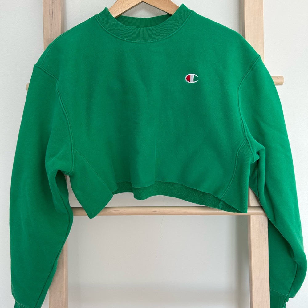 Champion Green Women's Cropped Sweatshirt